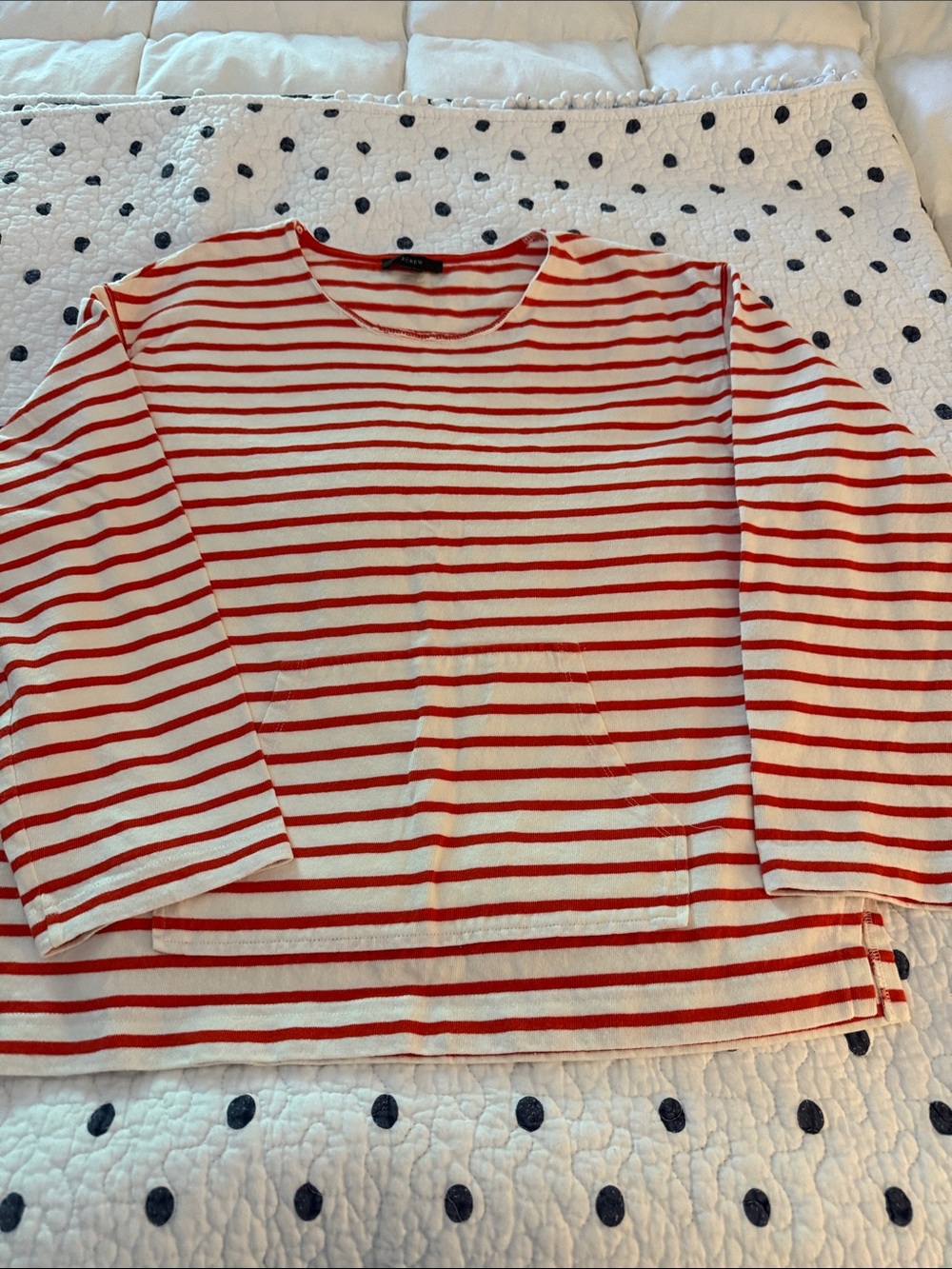 J. Crew Red and Cream Striped Crewneck Top small